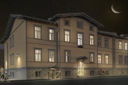 Night view of street building